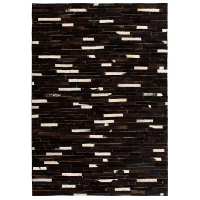Emaga vidaxl dywan ze skóry, patchwork w paski, 120 x 170 cm, czarno-biały