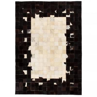 Emaga vidaxl dywan ze skóry, patchwork w kwadraty, 80x150 cm, czarno-biały