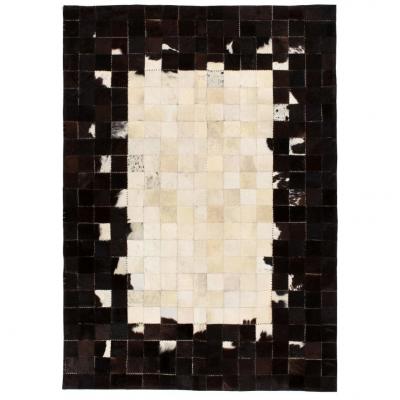 Emaga vidaxl dywan ze skóry, patchwork w kwadraty, 120x170 cm, czarno-biały