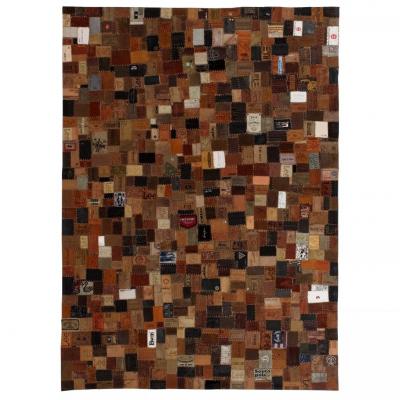 Emaga vidaxl dywan patchworkowy z naszywek skórzanych, 80x150 cm, brązowy