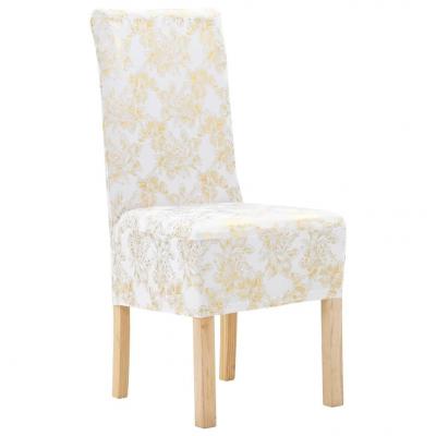 Emaga vidaxl 4 elastyczne pokrowce na krzesła, białe ze złotym nadrukiem