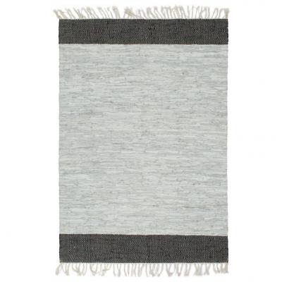 Emaga vidaxl ręcznie tkany dywanik chindi, skóra, 80x160 cm, szaro-czarny