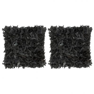 Emaga vidaxl poduszki shaggy, 2 szt, czarne, 45x45 cm, skóra i bawełna