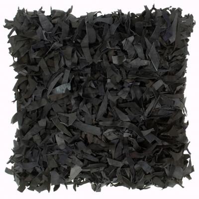 Emaga vidaxl poduszka shaggy, czarna, 60x60 cm, skóra i bawełna