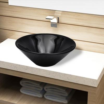 Emaga vidaxl umywalka łazienkowa, ceramiczna, czarna, okrągła