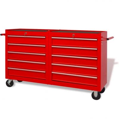 Emaga vidaxl wózek narzędziowy z 10 szufladami, stalowy, czerwony