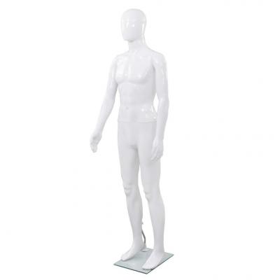 Emaga vidaxl manekin męski ze szklaną podstawą, biały, błyszczący, 185 cm