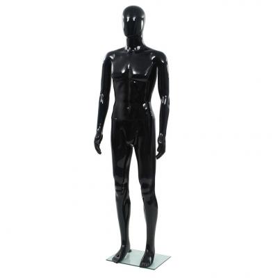 Emaga vidaxl manekin męski ze szklaną podstawą, czarny, błyszczący, 185 cm