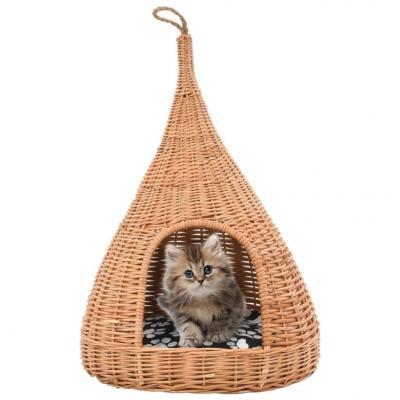Emaga vidaxl domek dla kota z poduszką, 40x60 cm, naturalna wiklina, tipi
