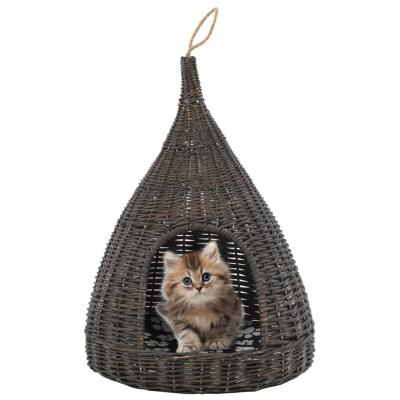 Emaga vidaxl domek dla kota z poduszką, szary, 40x60 cm, wiklina, tipi