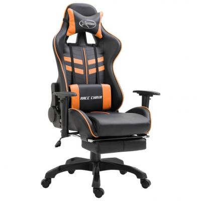 Emaga vidaxl fotel dla gracza z podnóżkiem, pomarańczowy, sztuczna skóra