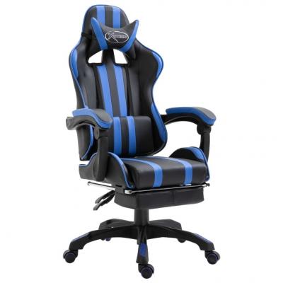 Emaga vidaxl fotel dla gracza z podnóżkiem, niebieski, sztuczna skóra