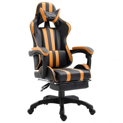 Emaga vidaxl fotel dla gracza z podnóżkiem, pomarańczowy, sztuczna skóra