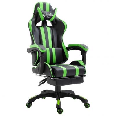 Emaga vidaxl fotel dla gracza z podnóżkiem, zielony, sztuczna skóra