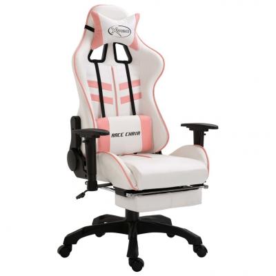 Emaga vidaxl fotel dla gracza z podnóżkiem, różowy, sztuczna skóra
