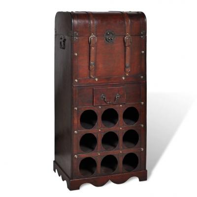 Emaga vidaxl drewniany stojak na 9 butelek z kufrem i szufladą