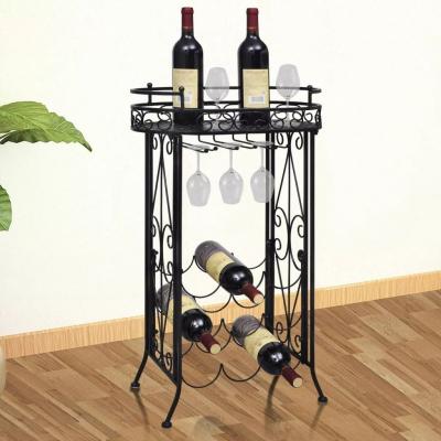 Emaga vidaxl metalowy stojak na 9 butelek wina ze stolikiem i wieszakami