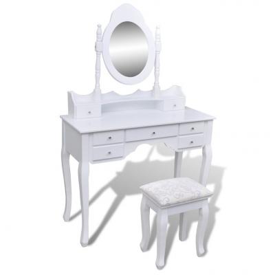 Emaga vidaxl toaletka z lustrem i stołkiem, 7 szuflad, biała