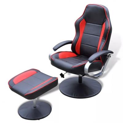 Emaga vidaxl fotel z podnóżkiem, czarno/czerwony, sztuczna skóra