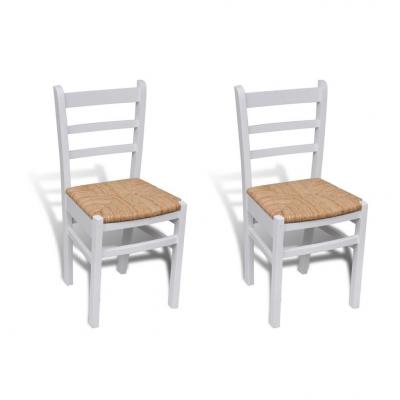 Emaga vidaxl krzesła stołowe, 2 szt., białe, drewno sosnowe i sitowie