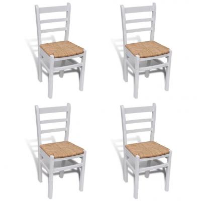 Emaga vidaxl krzesła stołowe, 4 szt., białe, drewno sosnowe i sitowie