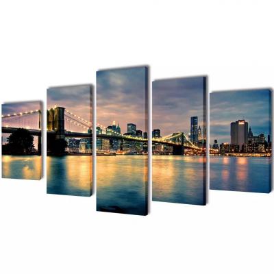 Emaga zestaw obrazów canvas 200 x 100 cm rzeka z mostem brooklińskim