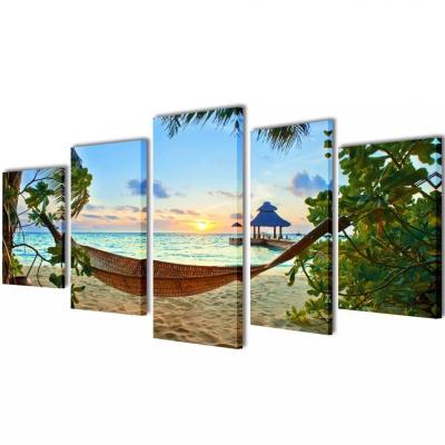 Emaga zestaw obrazów canvas 100 x 50 cm plaża i hamak