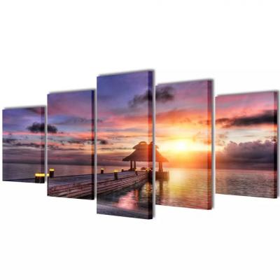 Emaga zestaw obrazów canvas 100 x 50 cm plaża i domek