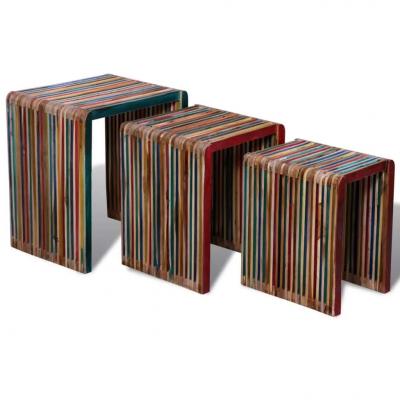 Emaga vidaxl zestaw 3 stolików wsuwanych pod siebie, kolorowe drewno tekowe