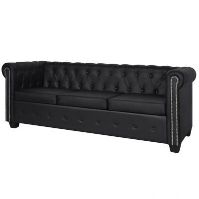 Emaga vidaxl sofa 3-osobowa w stylu chesterfield, sztuczna skóra, czarna