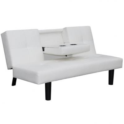 Emaga vidaxl kanapa/sofa rozkładana ze składanym stolikiem, ekoskóra biała