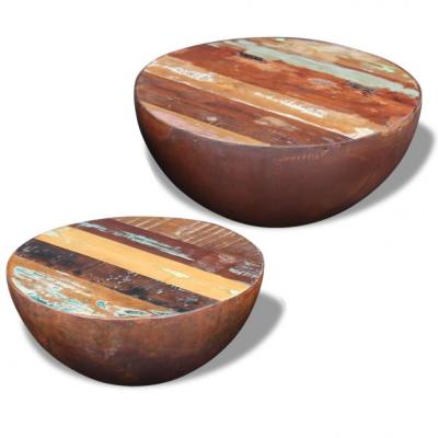 Emaga vidaxl dwa stoliki kawowe na kształt misy z drewna odzyskanego