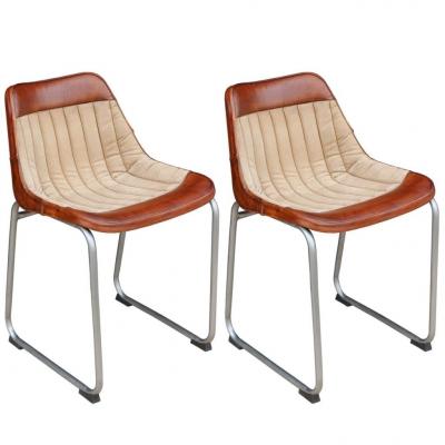 Emaga vidaxl krzesła stołowe, 2 szt., brązowo-beżowe, skóra i płótno