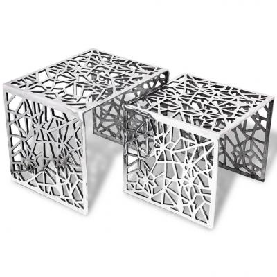 Emaga vidaxl 2-częściowy stolik boczny kwadratowy z aluminium, srebrny