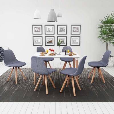 Emaga vidaxl zestaw mebli do jadalni 7 elementów biały stół i pokryte materiałem jasno szare krzesła