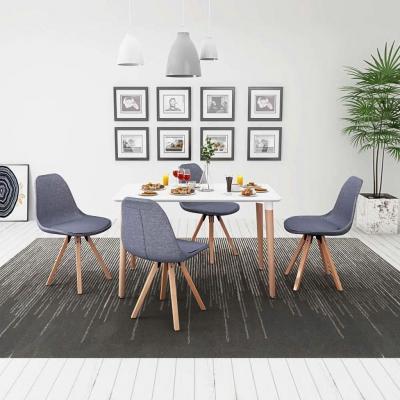 Emaga vidaxl zestaw mebli do jadalni 5 elementów biały stół i pokryte materiałem jasno szare krzesła