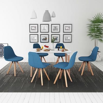 Emaga vidaxl zestaw mebli do jadalni 7 elementów biały stół i pokryte tkaniną niebieskie krzesła
