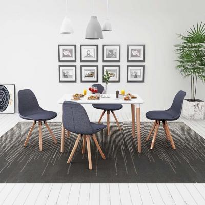 Emaga vidaxl zestaw mebli do jadalni 5 elementów biały stół i pokryte materiałem ciemno szare krzesła