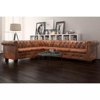 Emaga vidaxl sofa rogowa chesterfield sześcioosobowa brązowa, sztuczna skóra
