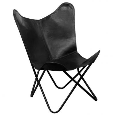 Emaga vidaxl krzesło motyl, czarne, skóra naturalna