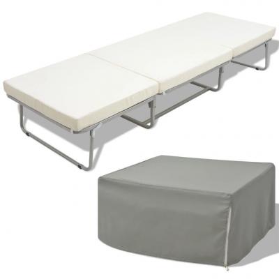 Emaga vidaxl rozkładane łóżko z materacem, białe, stalowe, 70x200 cm