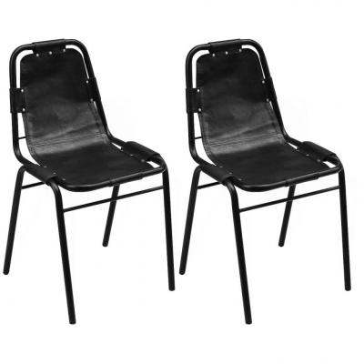 Emaga vidaxl krzesła stołowe, 2 szt., czarne, skóra naturalna