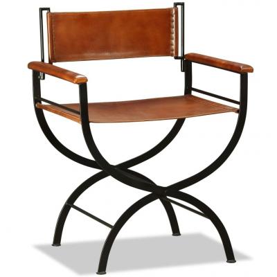 Emaga vidaxl krzesło składane, czarno-brązowe, skóra naturalna