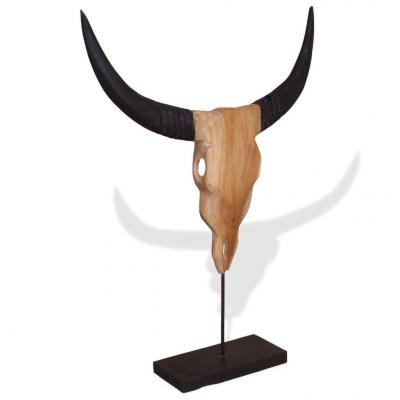 Emaga vidaxl rzeźba byczej głowy, drewno tekowe, 66 x 15 x 88 cm