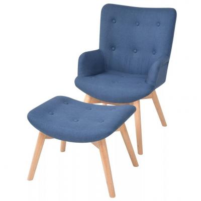 Emaga vidaxl fotel z podnóżkiem, niebieski, tkanina