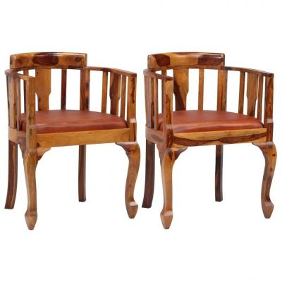 Emaga vidaxl krzesła do jadalni, 2 szt., prawdziwa skóra i drewno sheesham