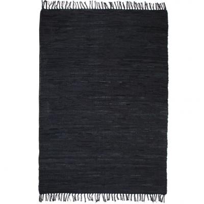 Emaga vidaxl ręcznie tkany dywanik chindi, skórzany, 190x280 cm, czarny