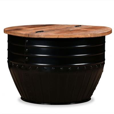 Emaga vidaxl stolik kawowy z drewna odzyskanego, kształt beczki, czarny