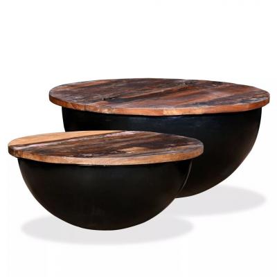 Emaga vidaxl stoliki kawowe, 2 szt., drewno z odzysku, czarne, kształt misy