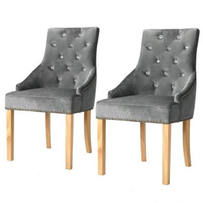 Emaga vidaxl krzesła stołowe, 2 szt., srebrne, drewno dębowe i aksamit